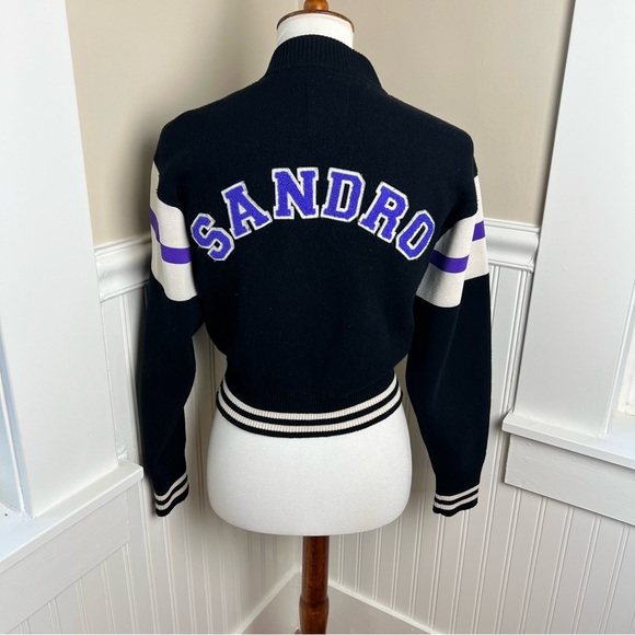 Sandro Paris Black Wool Ashton Varsity Cardigan – Logo & Love Detail Fits S / M - Picture 2 of 12